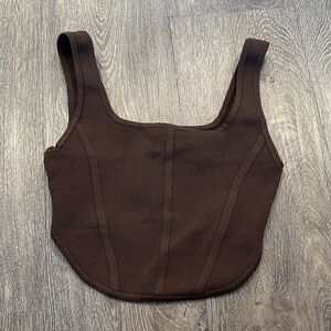Babaton Chocolate Brown Ribbed Square-Neck Crop Tank Aritzia